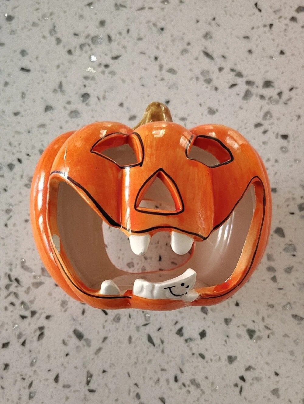 Vintage Orange Ceramic Jack-O'-Lantern Tealight Set - Halloween Home Accent